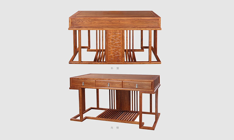 安康 别墅中式家居书房装修实木书桌效果图