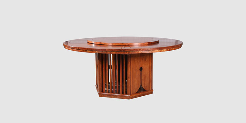 安康中式餐厅装修天地圆台餐桌红木家具效果图